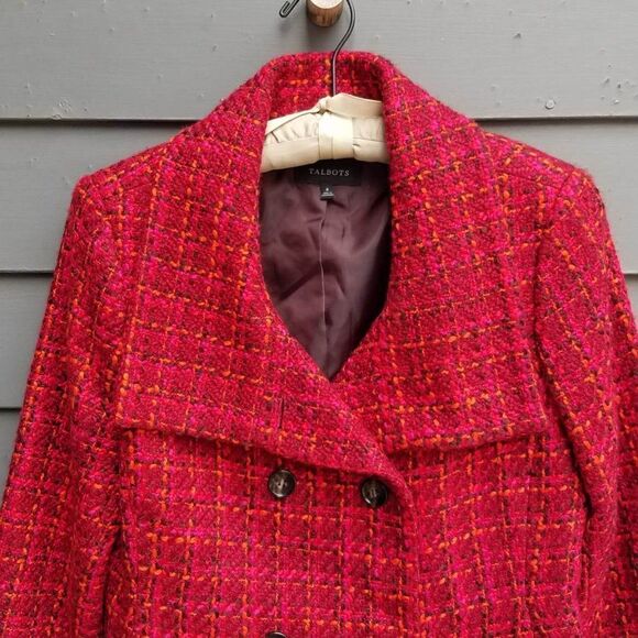 Talbots Red Tweed Double Breasted Pea Coat size 9 - Picture 12 of 14